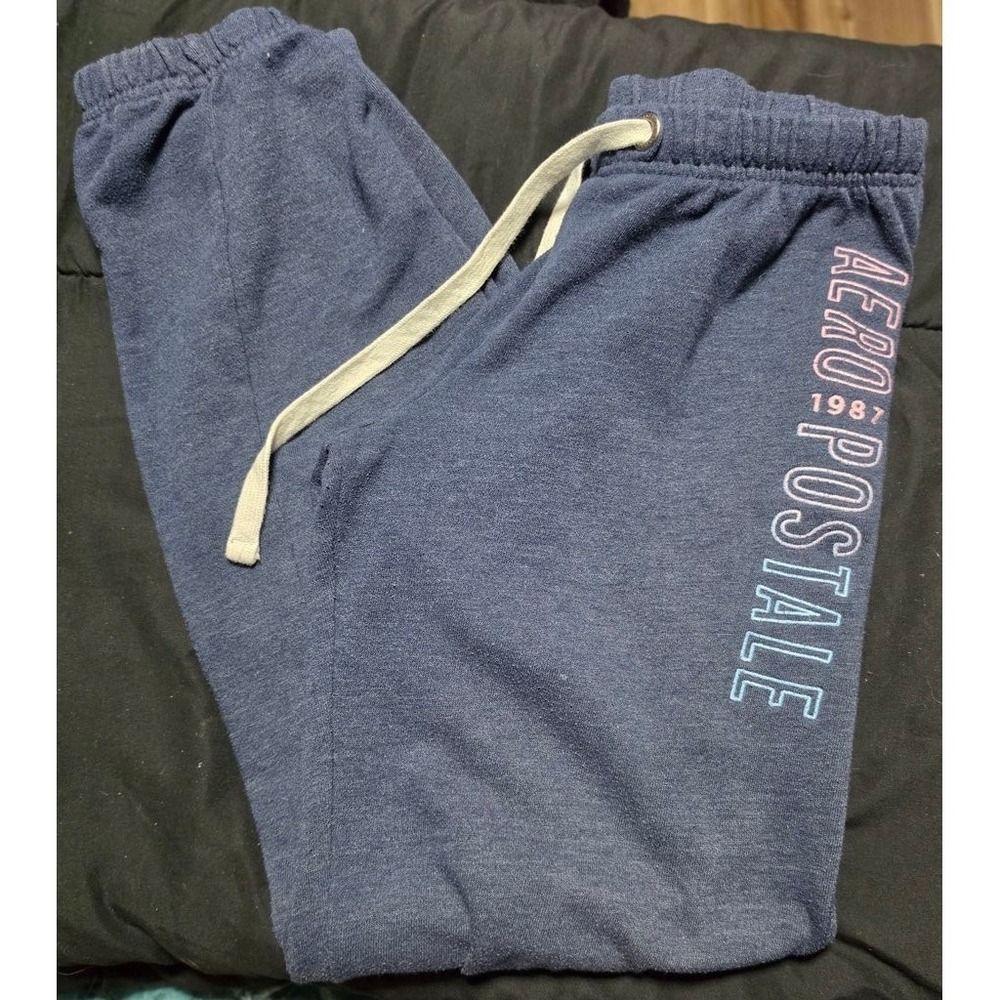 Aeropostale 1987 Logo Sweatpants Blue Heather Joggers Womens Medium